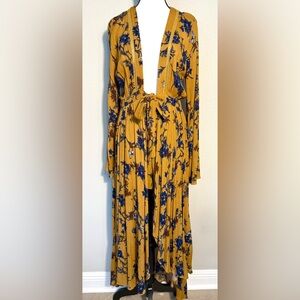 Long Sleeve Split Maxi Romper Dress with  Plunging Neckline